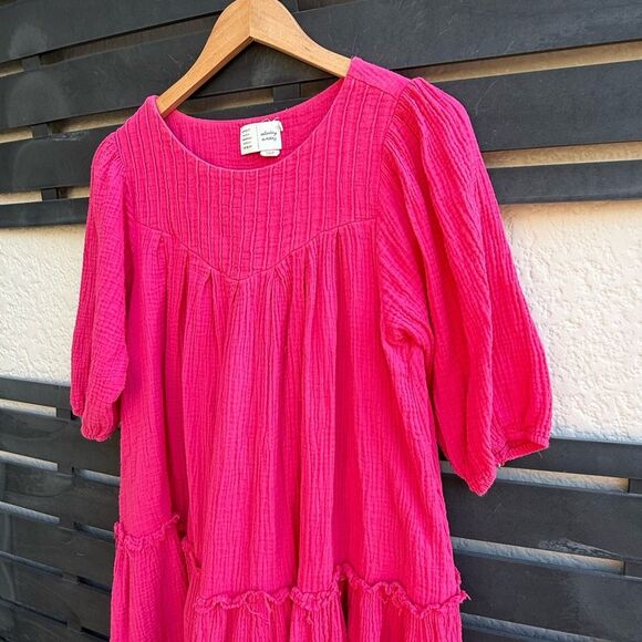 Anthropologie Saturday Sunday Tiered Gauze Babydoll Mini Dress in Pink | XS - Picture 3 of 6